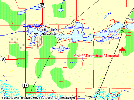 Closeup map of the Chief Menominee Memorial